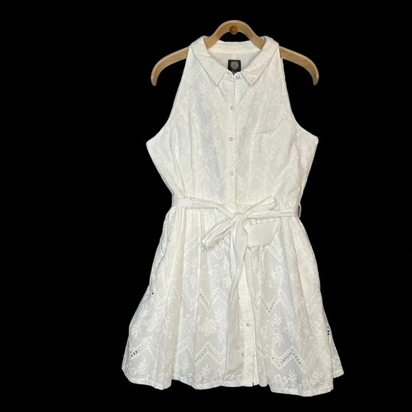 VINCE CAMUTO Belted Eyelet Dress in White. Sz: 16 - Picture 4 of 11